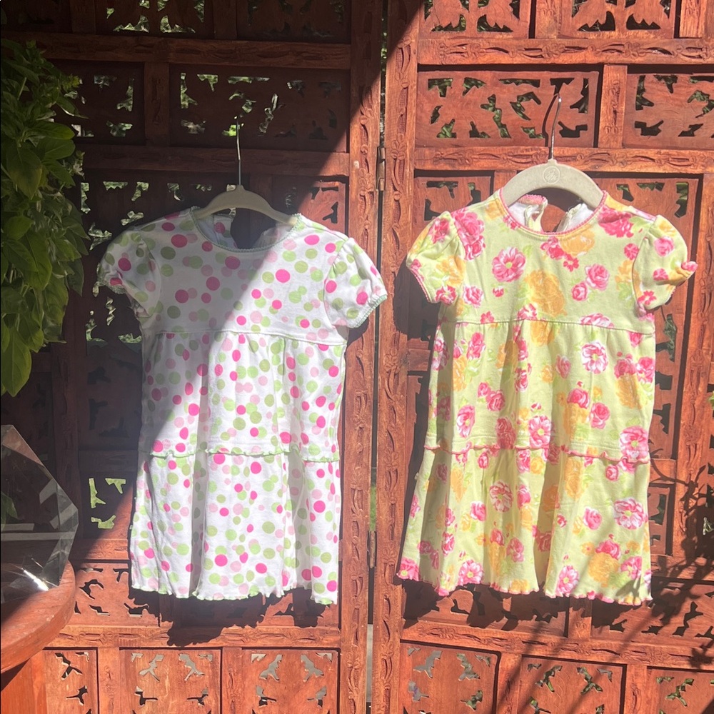 Green Cotton Bundle 2 Vibrant Floral and Polka Dot Dresses